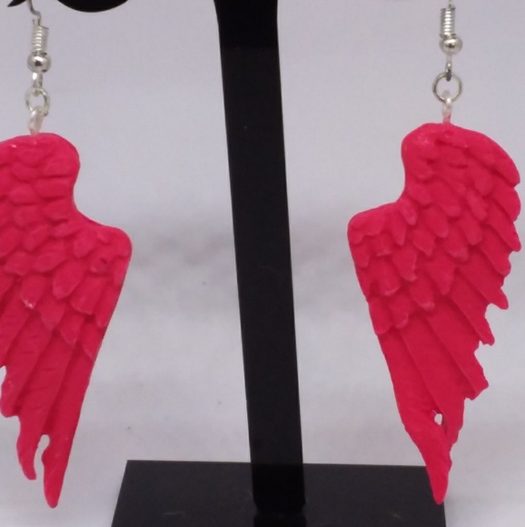 Unique Handmade Polymer Clay Angle Wing Earrings - Picture 2 of 6